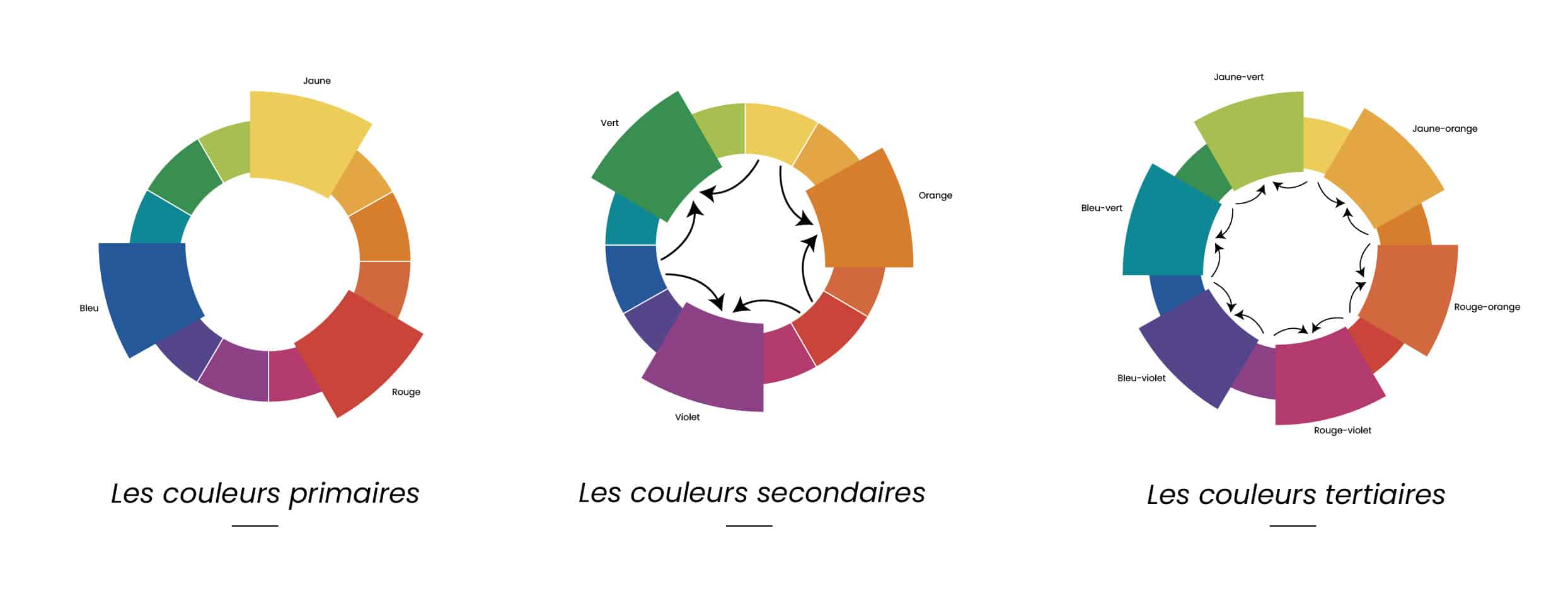 Graphiques avec les couleurs primaires, secondaires et tertiaires.
